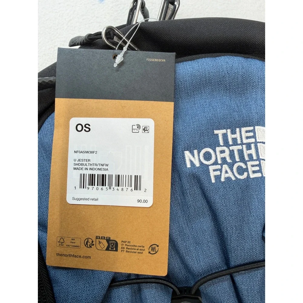 The North Face Jester Backpack Blue Black Laptop Sleeve School Travel New NWT